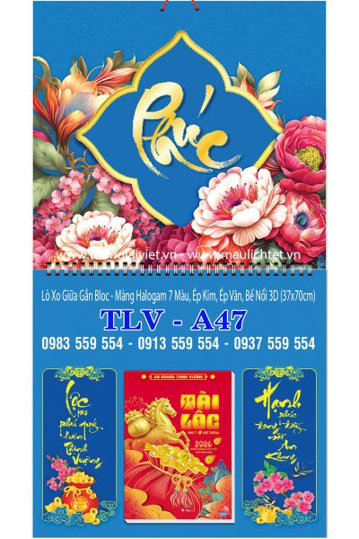 Lịch lò xo giữa bloc Chữ phúc bìa xanh