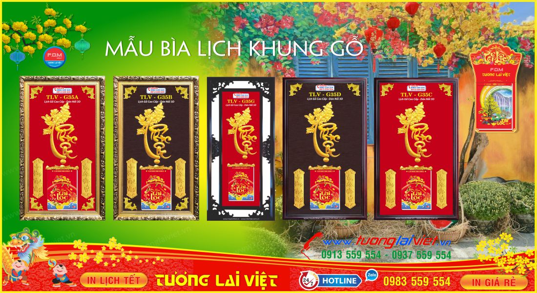Mẫu Lịch Khung Gỗ Cao Cấp