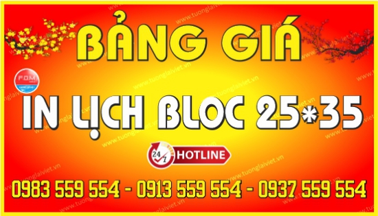 Bảng giá In Lịch Bloc 25x35