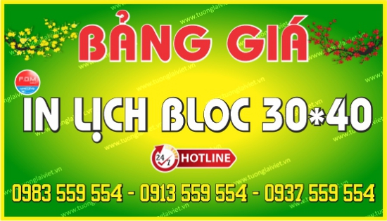 Bảng giá In Lịch Bloc 30x40