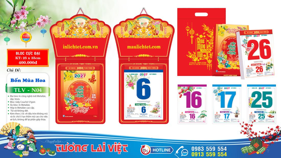 Mẫu Lịch bloc cực đại 25x35 Khai Xuân Đại Cát