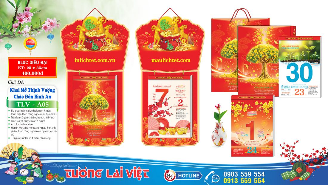 Mẫu Lịch bloc cực đại 25x35 Khai Xuân Khởi Lộc
