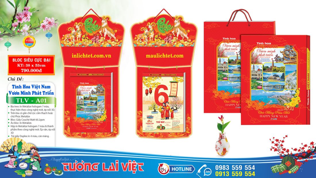 Mẫu Lịch bloc khổ lớn 38x54 Chữ Cẩm Thạch