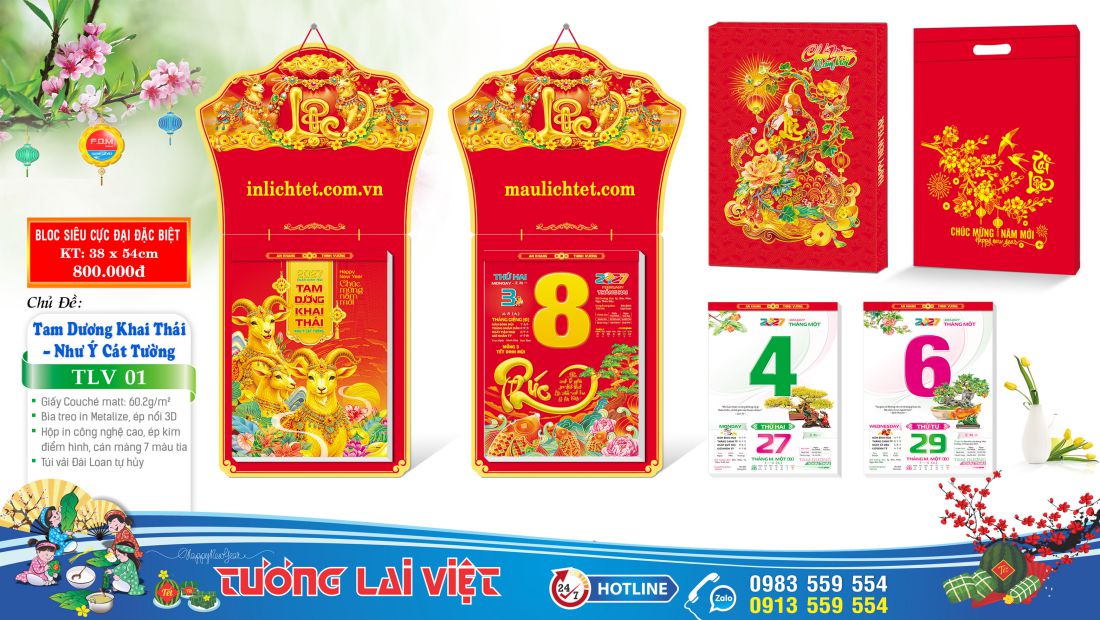 Mẫu Lịch bloc khổ lớn 38x54 Chữ Lộc