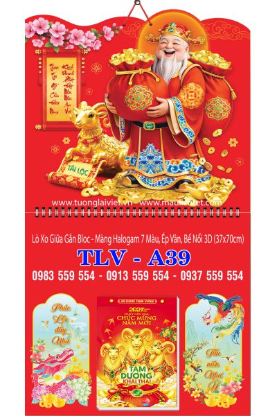 Mẫu Lịch bloc lò xo giữa Khai Xuân Đón Lộc
