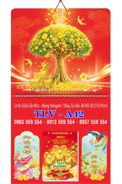 Mẫu Lịch bloc lò xo giữa Lộc Kim Tiền