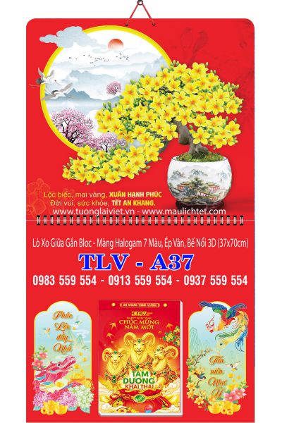 Mẫu Lịch bloc lò xo giữa Mai Ngày Tết