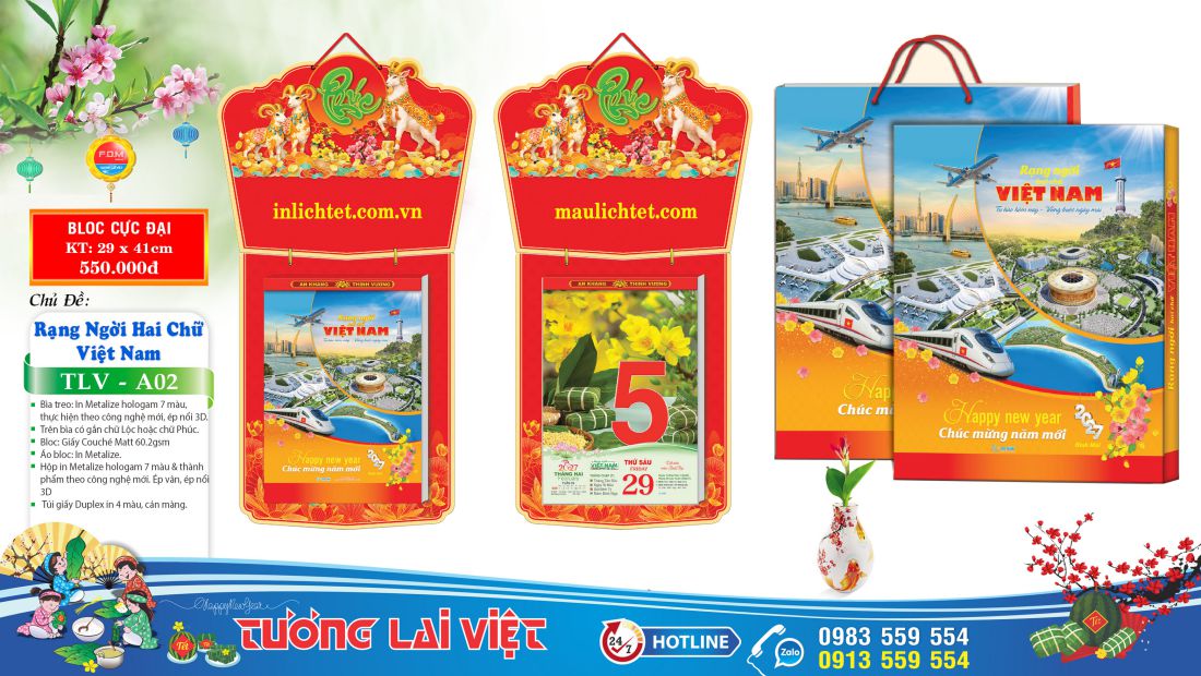 Mẫu Lịch bloc siêu cực đại 30x40 Chữ Cẩm Thạch