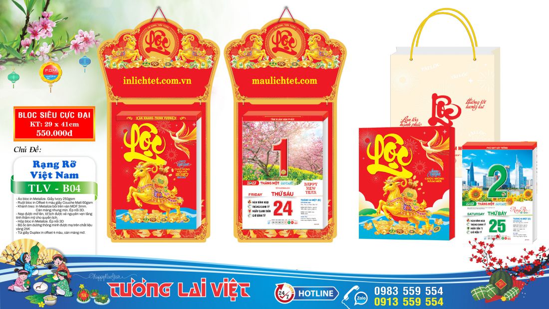 Mẫu Lịch bloc siêu cực đại 30x40 Chữ Lộc