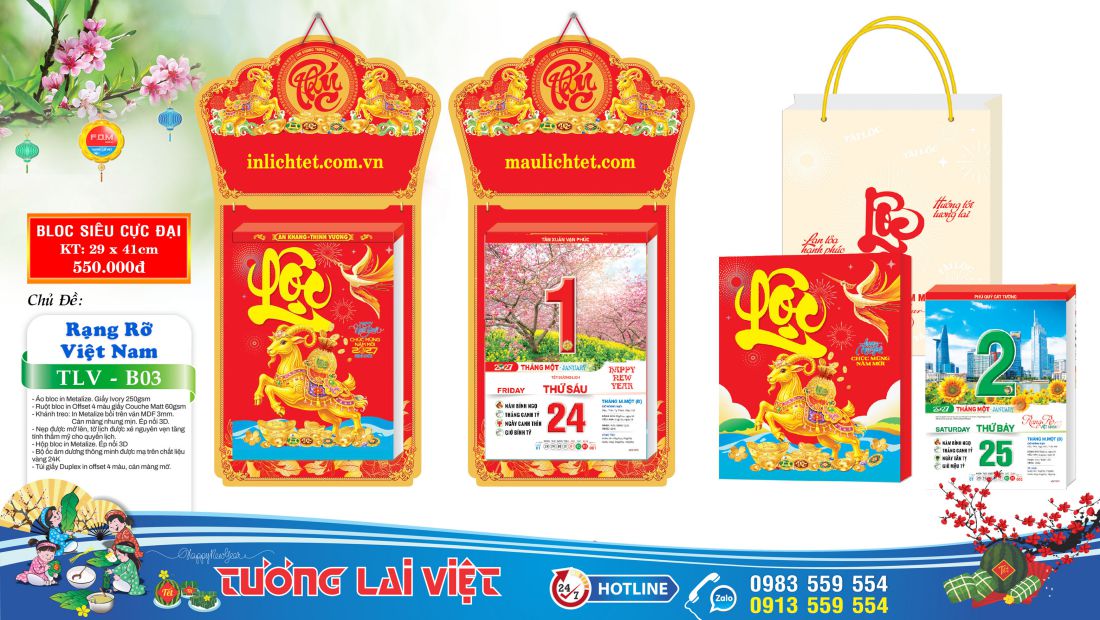 Mẫu Lịch bloc siêu cực đại 30x40 Chữ Phúc