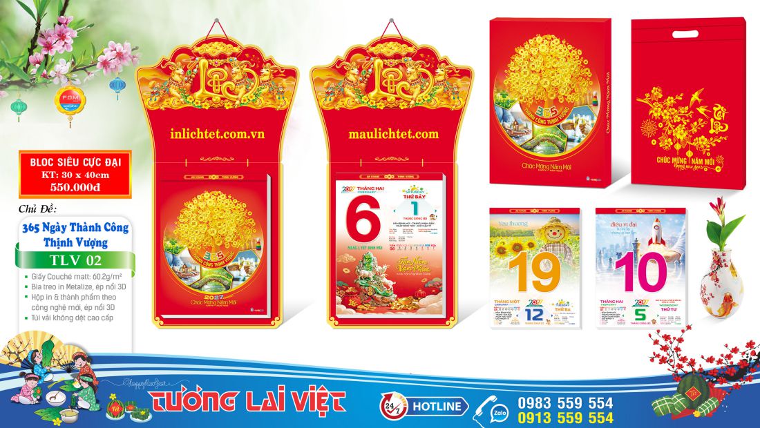 Mẫu Lịch bloc siêu cực đại 30x40 Lộc Khai Xuân