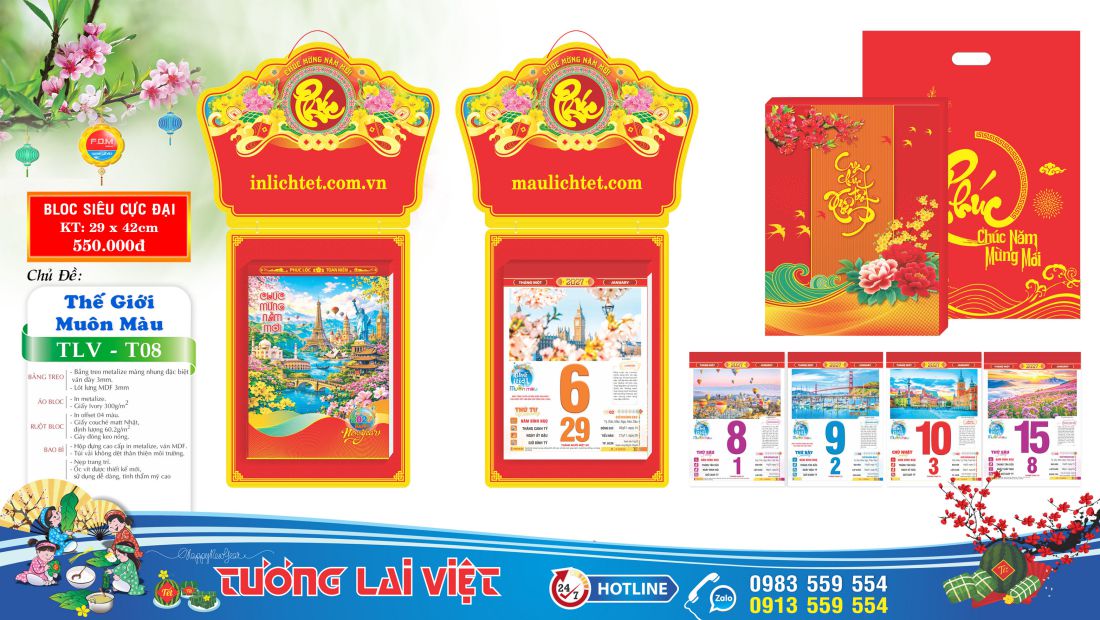 Mẫu Lịch bloc siêu cực đại 30x40 Sắc Màu Thế Giới