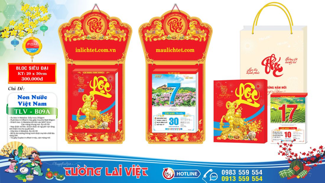 Mẫu Lịch bloc siêu đại 20x30 Non Nước Việt Nam