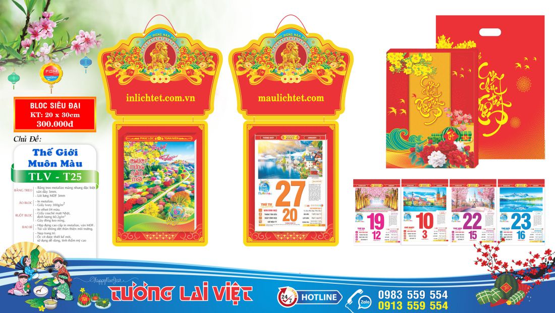 Mẫu Lịch bloc siêu đại 20x30 Thế Giới Muôn Mùa